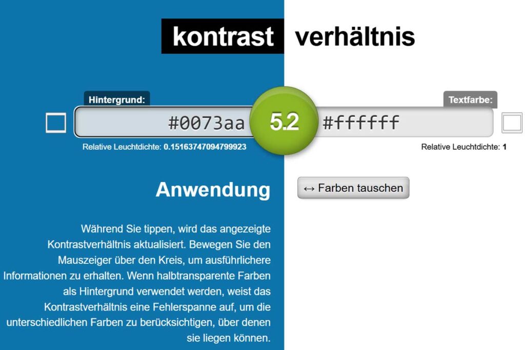 Farbkontrast-Checker zum Überprüfen von Vordergrund- und Hintergrundfarbe.