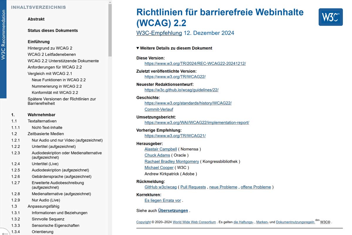 Richtlinien für barrierefreie Webinhalte