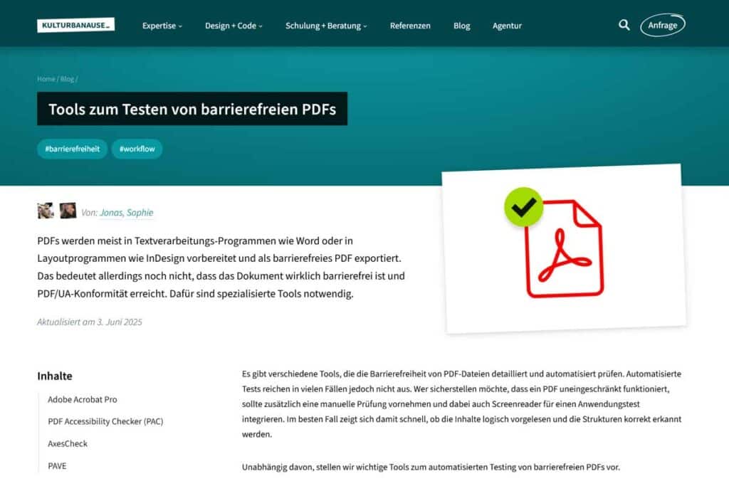 Beitragsbild Tools zum Testen von barrierefreien PDFs